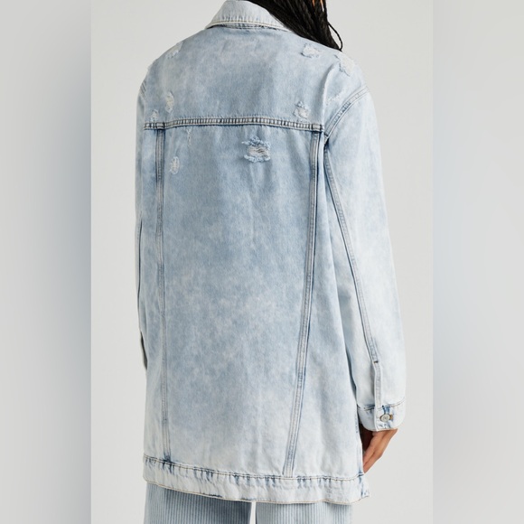 Free People Destroyed Long and Lean Trucker Jacket - Cloud Wash - Picture 7 of 8